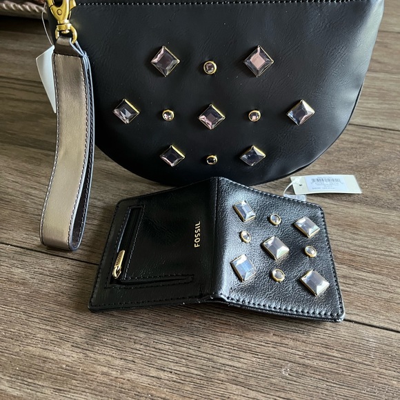Fossil Black Crossbody Bag with Geometric Studs - Picture 8 of 16